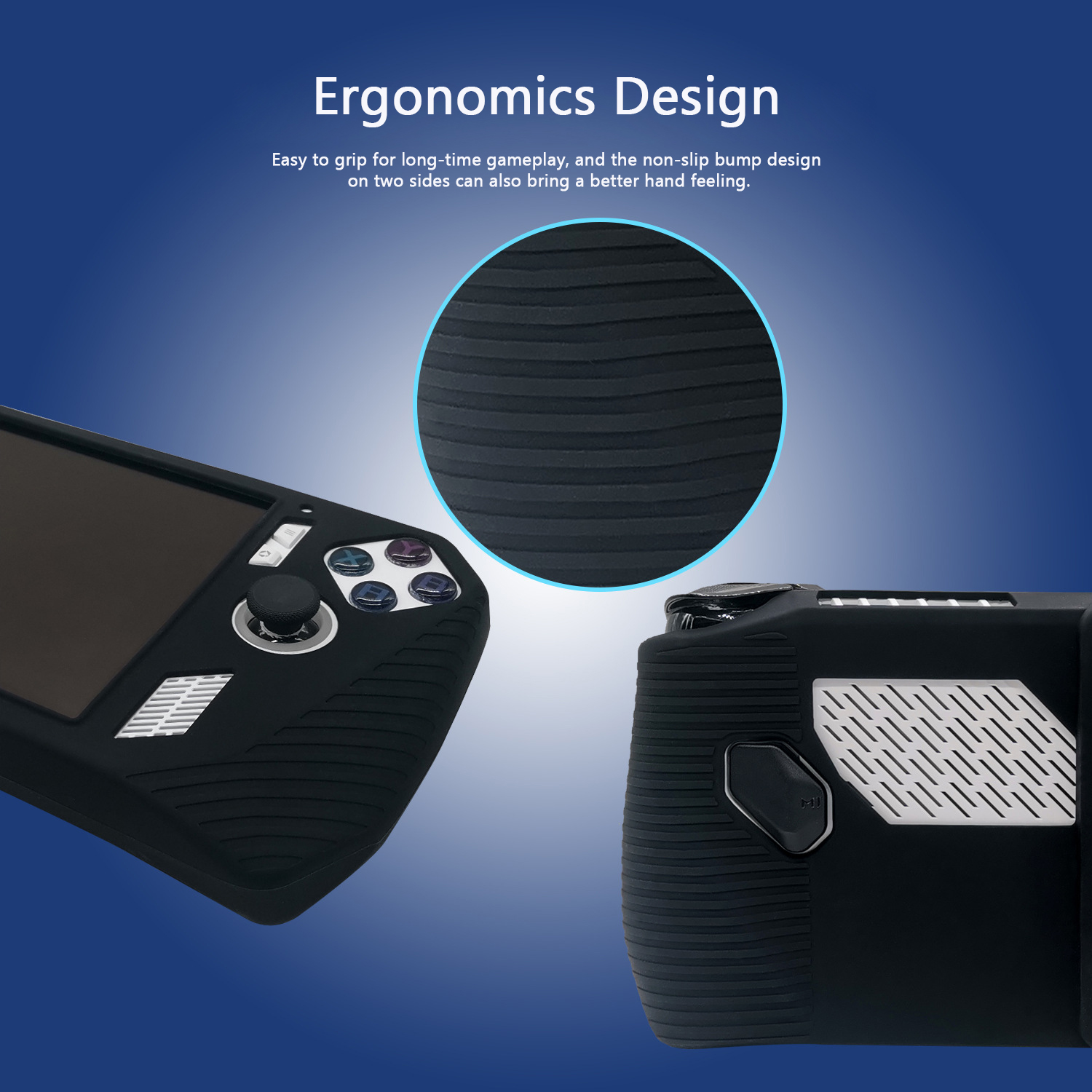the rog ally silicon case is with ergonomics design.