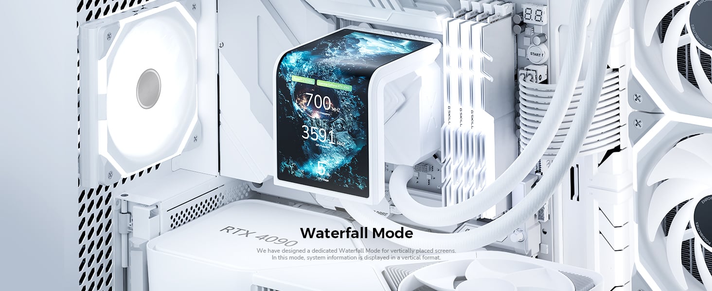 TRYX PANORAMA SE 360 ARGB 360mm AIO Cooler AMOLED Waterfall 3D Anamorphic Effect in PC Case