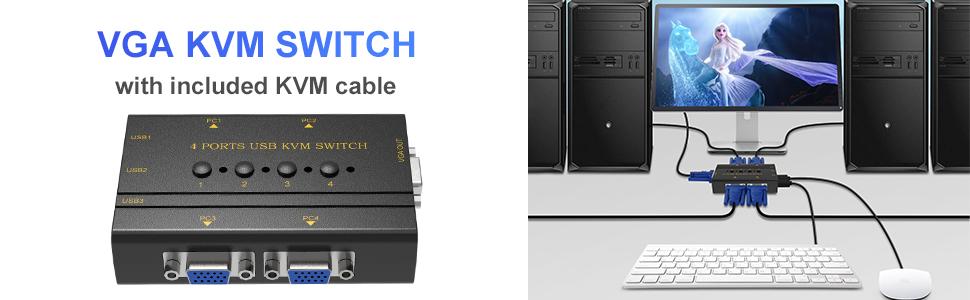VGA KVM Switch 4 Port – Подключение 4 ПК к одному монитору и 3 USB устройствам 2 KVM SWITCH