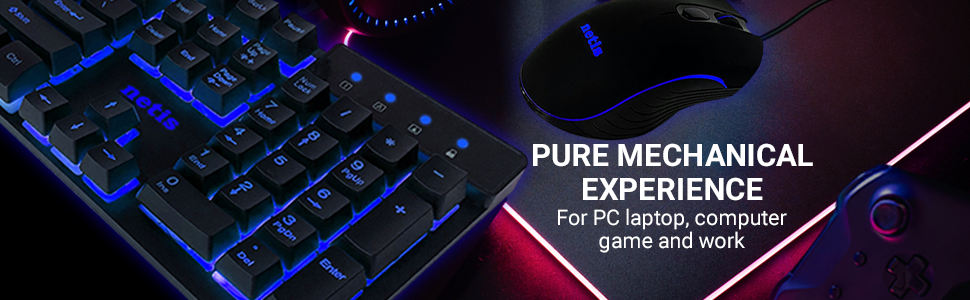 Netis KM7101 Tri-Color LED USB Wired Gaming Keyboard and 3200 DPI Gaming Mouse Combo