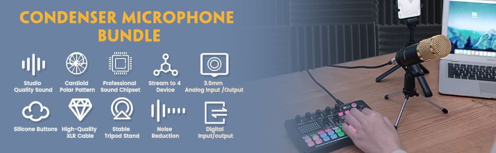 Комплект для подкастов и стримов: Микрофон BM-800 с аудиокартой и микшером 3 podcast microphone