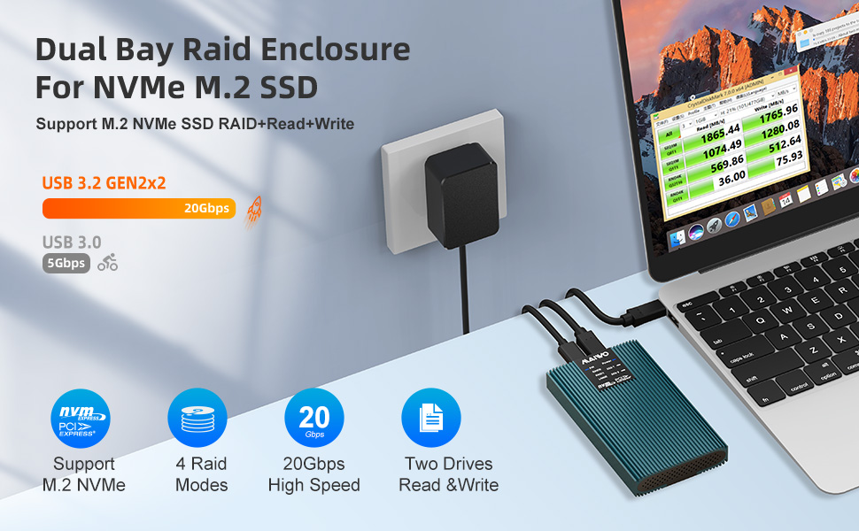 M.2 NVME SSD Enclosure with RAID function