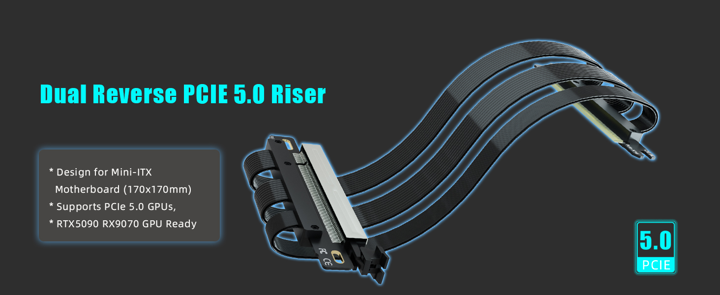 Dual Reverse PCIE 5.0 Riser