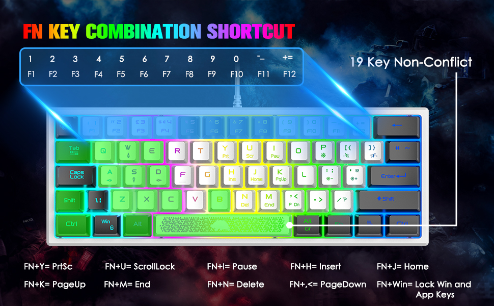 Zhhcyyds K61 60% Gaming Keyboard Mini Portable with Rainbow RGB Backlit Compact Ergonomic 62Key Layout Anti-ghosting Mechanical Waterproof Wired for PC Mac Windows Gamer Laptop Typists White / Black 2 image for this item