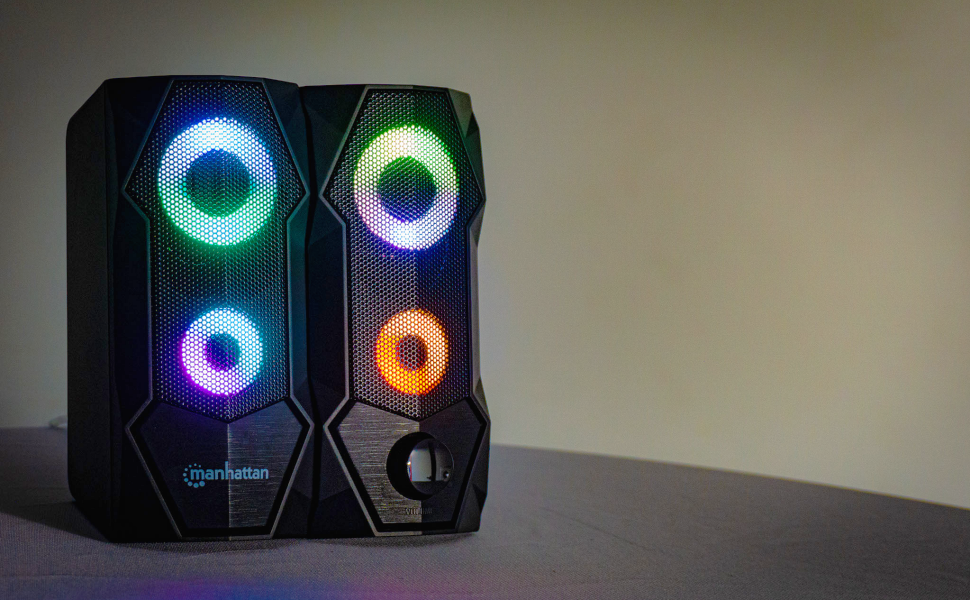Manhattan USB Powered RBG Gaming Speakers - with Stereo Sound, Long 6ft Cord