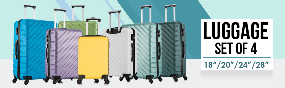 4 Piece Luggage Sets Hard Shell Lightweight ABS Luggage Suitcase