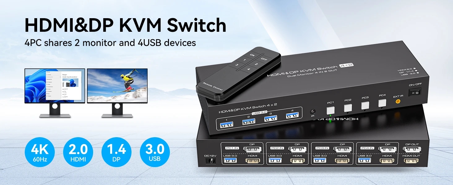 Dual Monitor HDMI+DP KVM Switch