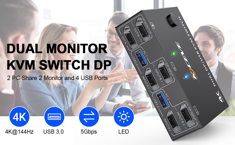 USB 3.0 KVM Switch 2 Monitors 2 Computers DisplayPort