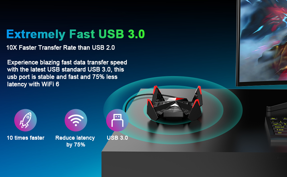 WiFi 6 USB 3.0 Adapter for Gaming PC