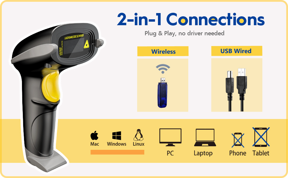 This is a plug & play wireless barcode scanner that can read 1D linear bar codes.