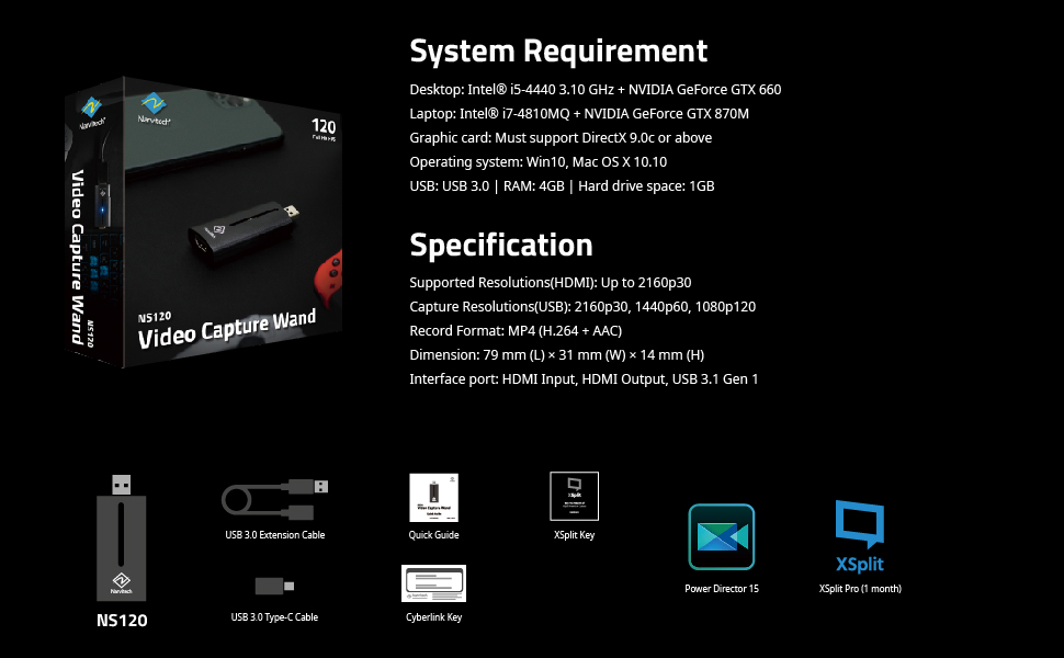 120 FPS Capture 4K Capture Software Bundle Live Streaming