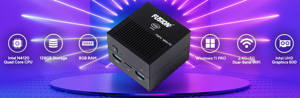 Fusion5 Mini PC, mini computer 256GB M.2 SSD 8Gb DDR5