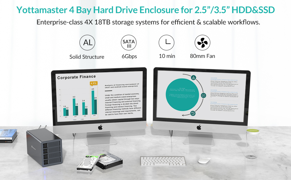 Yottamaster 4 Bay HDD Enclosure for Professional Grade Storage Solution - Ready to work