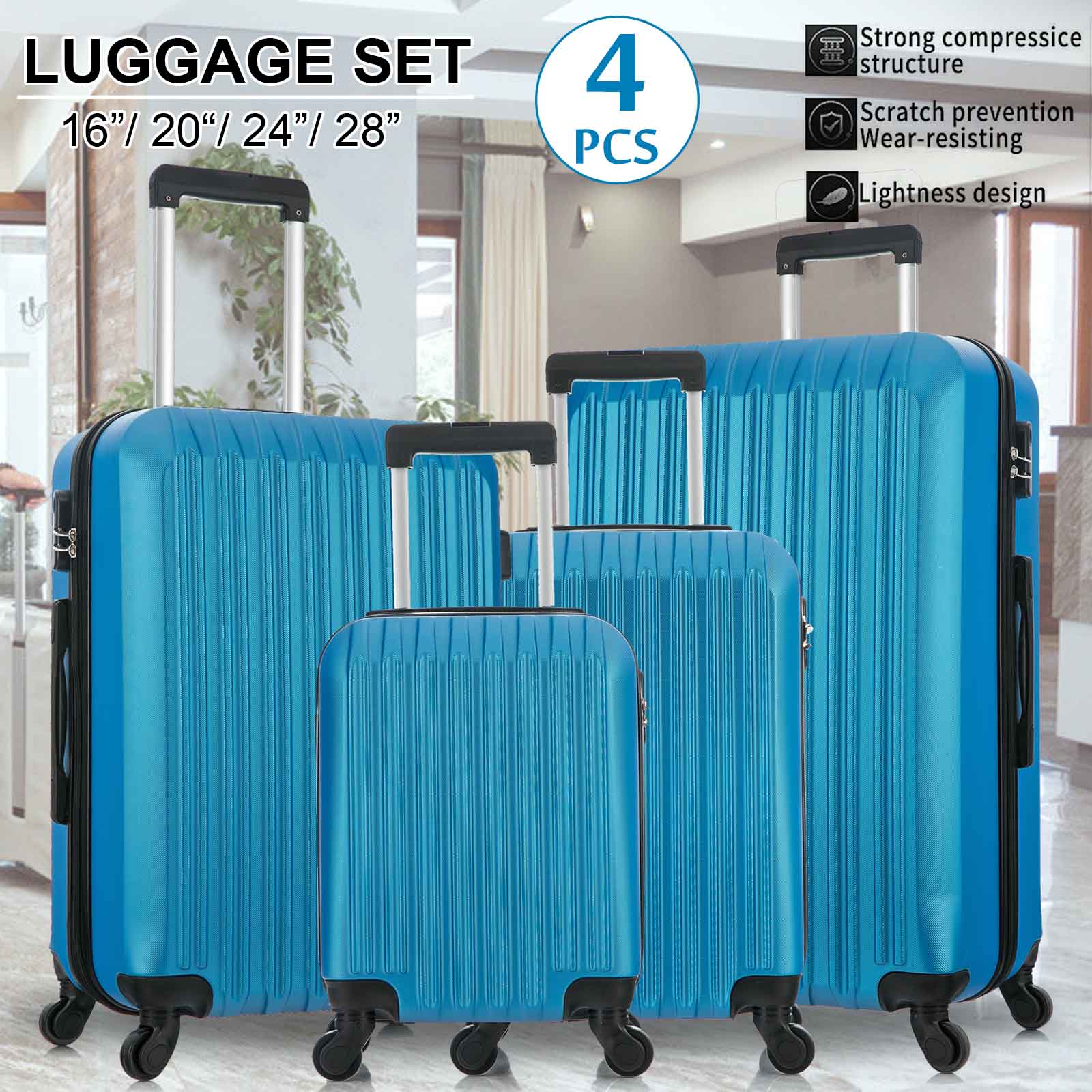 4 Piece Luggage Sets Hard Shell Lightweight ABS Luggage Suitcase4 Piece Luggage Sets Hard Shell Ligh