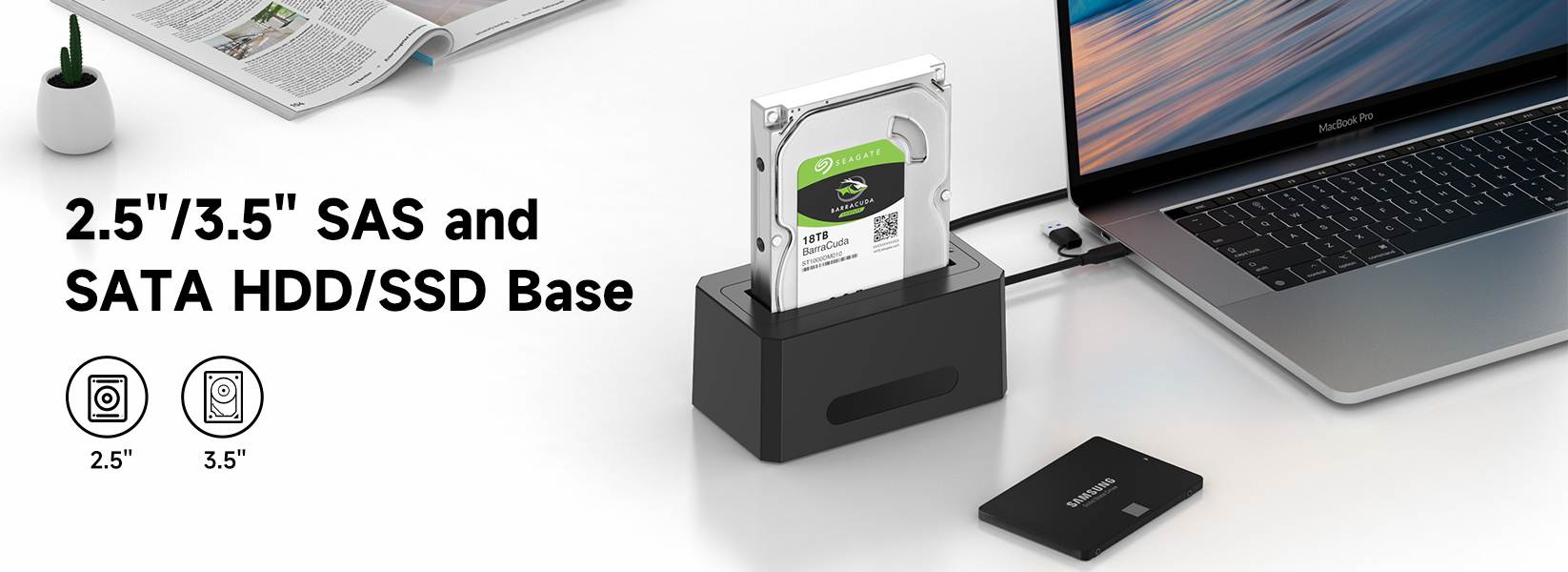 ACASIS SAS/SATA to USB 3.0 Adapter, 2.5/3.5 inch External SAS Enclosure with USB-C to USB-A/C Cable,