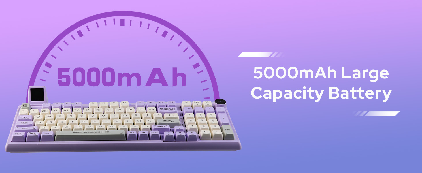 EPOMAKER RT100 97 Keys Gasket BT5.0/2.4G/USB-C Mechanical Keyboard with Customizable Display Screen, Knob, Hot Swappable Socket, 5000mAh Battery for Win/Mac(RT100 Purple, Shadow Black Switch) 4 RT100 gaming keyboard