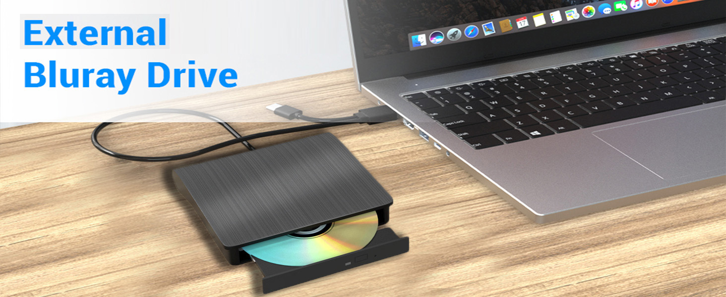 IHDAPP External Bluray DVD Drive,USB 3.0 and Type-C Portable 3D Blu-ray DVD Writer Burner, Slim Opti