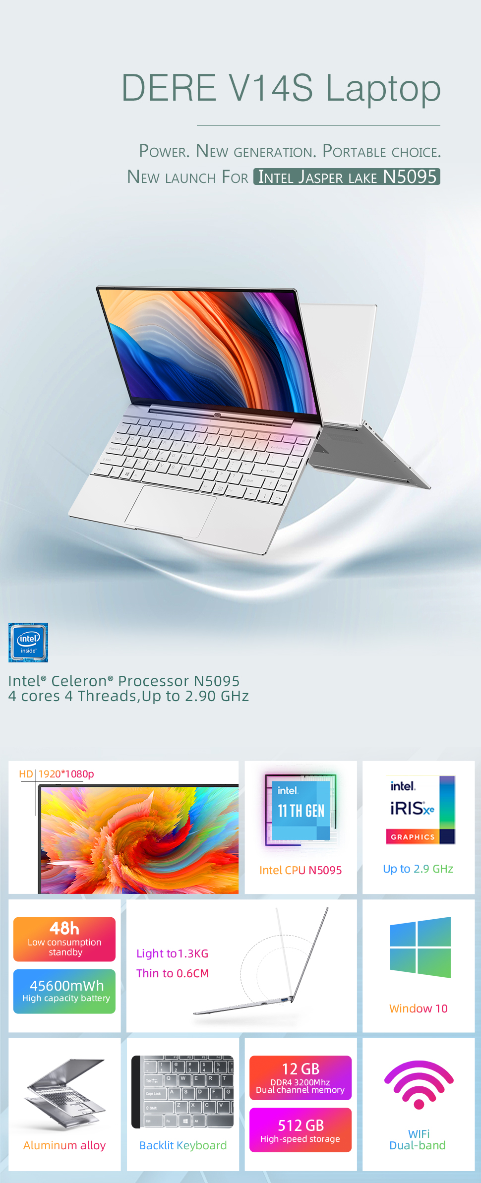 Ноутбук Dere Laptop V14S 14.1" - Intel Celeron, 16GB RAM, 1TB SSD, Windows 10 1 image for this item