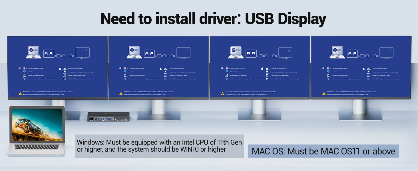With this quad monitor KVM switch,simply connect one USB cable to your desktop or laptop to share 4