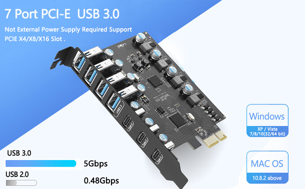 7 Ports PCI-E to USB 3.0 Expansion Card