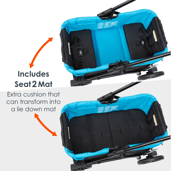 Includes Seat2Mat: Extra cushion that can transform into a lie down mat