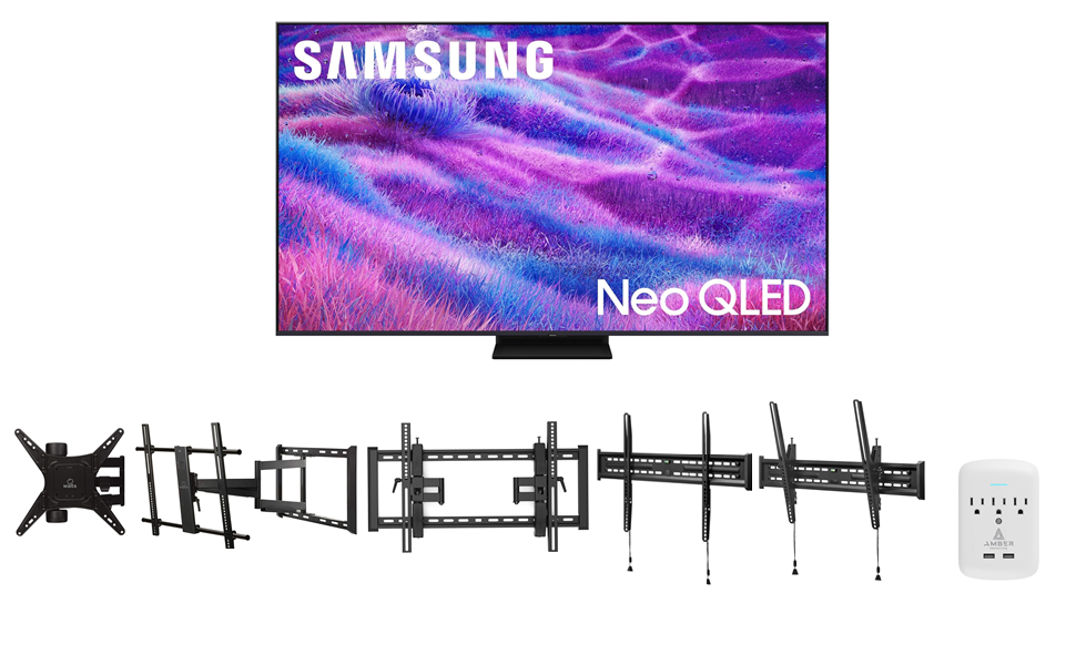 Samsung QN80FA Series TV with Walts Mount and Amber Protection 3-Outlet Surge Protector