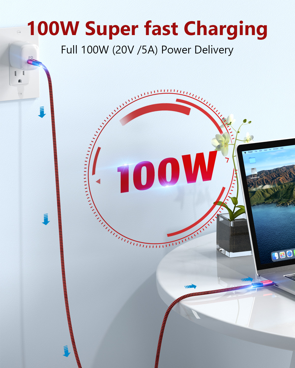 Кабель USB-C to C RIITOP 5FT (1.5м) 100W 20Gbps с E-Marker (Thunderbolt 3) 4 usb c to c cable 20Gbps