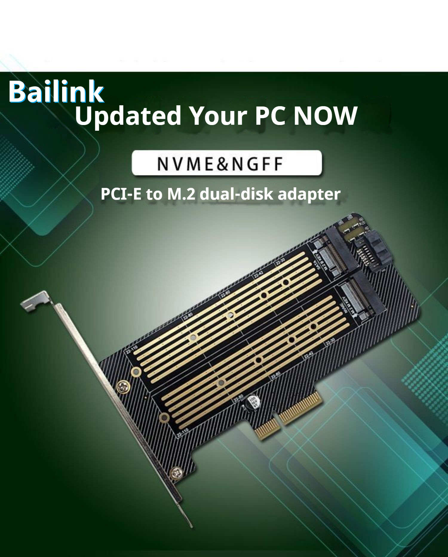 Dual M.2 PCIE Adapter for SATA or PCIE NVMe SSD