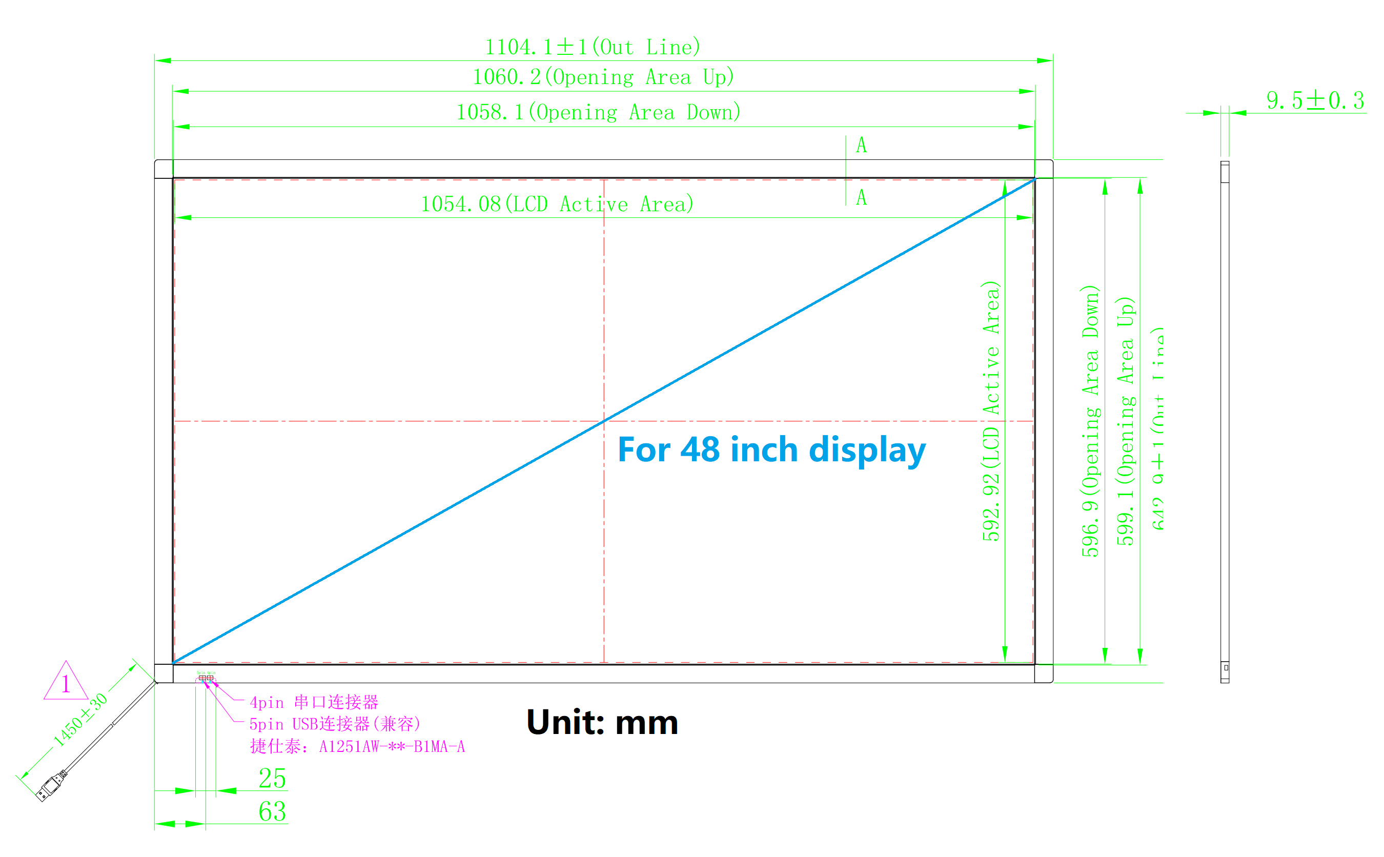 drawing for 48 inch IR touch frame