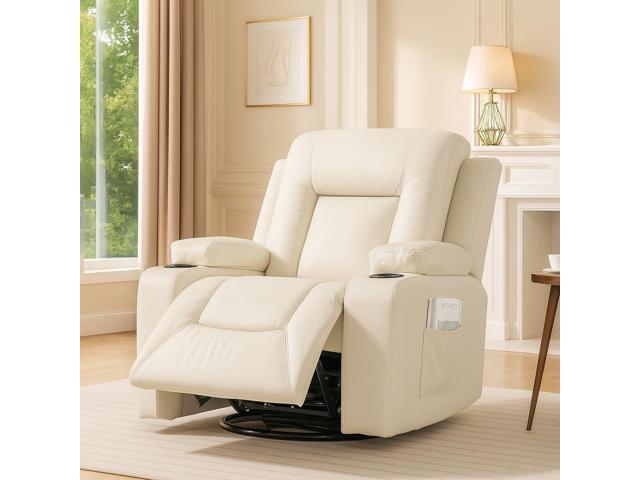 Recliner Chair,PU Rocking Chair for Adults,Swivel Recliner with Cup Holders,Sing