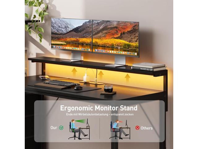 60 inch Gaming Desk with 3 Fabric Drawers & Side Hooks-Reversible Home Office Co
