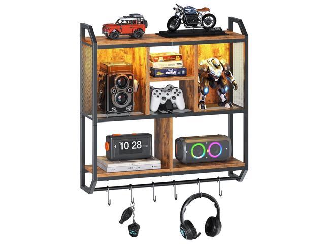 Gaming Floating Shelf with LED Lights, 28.7 LED Wall Mounted Shelf, 3-Tier Displ