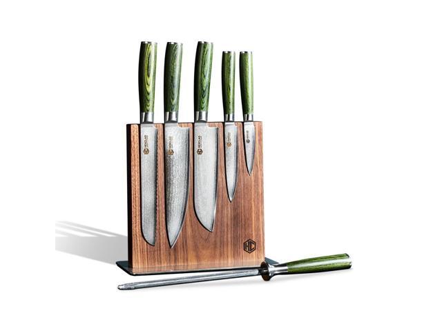 HexClad Green 7 Piece Japanese Damascus Stainless Steel Blade Essential Knife Se