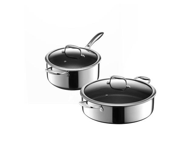 HexClad Hybrid Nonstick 4-Piece Cookware Set, 5Qt Saucepan with Lid and 7Qt Chic