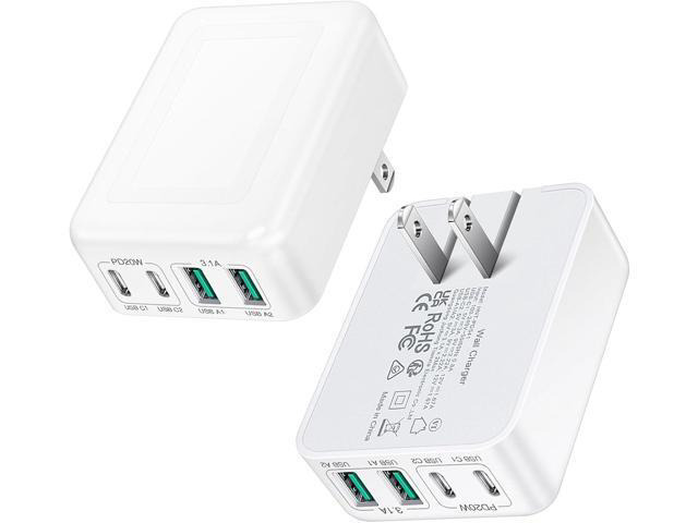 2Pack Flat USB C Charger Block, 40W 4-Port Foldable & Slim Fast Charging Block W