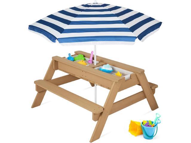 Mesa de arena y agua 3 en 1 para niños, mesa de picnic convertible de madera par