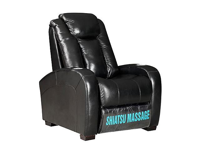 Turnda Black Leather Power Recliner with Shiatsu Massage & Cupholders