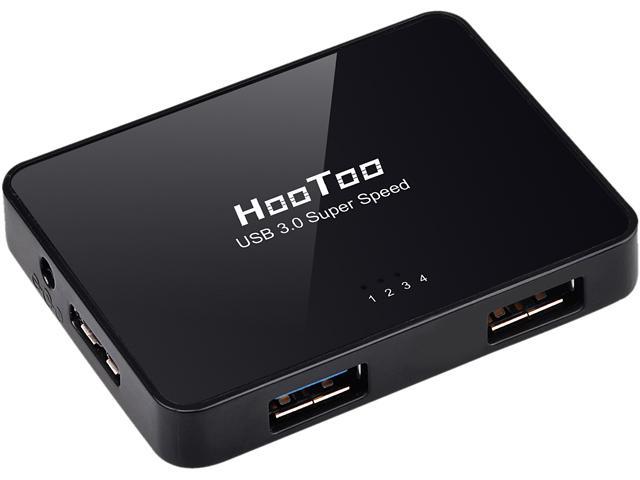 HooToo® HT-UH005 Ultra-Slim Compact SuperSpeed USB 3.0 4-Port Hub (Latest VIA VL812 Chipset, 5V/2A Power Adapter, 2.3 feet USB 3.0 Cable, Free Magic Velcro Stickers)