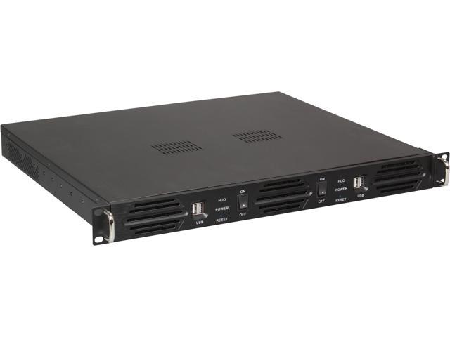 Athena Power RM-1U100DD22P Black Aluminum Front Panel and 1.2mm Steel 1U Rackmount Server Case
