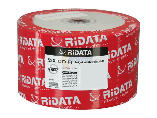 RiDATA 700 MB 52X CD-R Inkjet White Hub Printable 50 Packs Disc Model R80JS52-RD-IWN50
