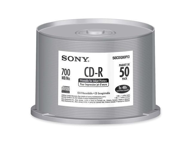 SONY 700MB 48X CD-R Inkjet Printable 50 Packs Disc Model 50CDQ80PI3