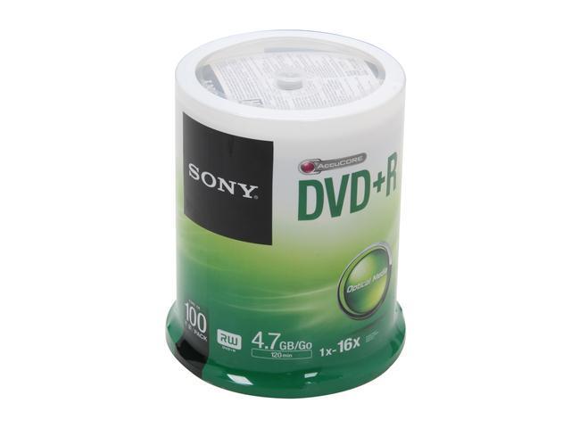 SONY 4.7GB 16X DVD+R 100 Packs Spindle Disc Model 100DPR47SP