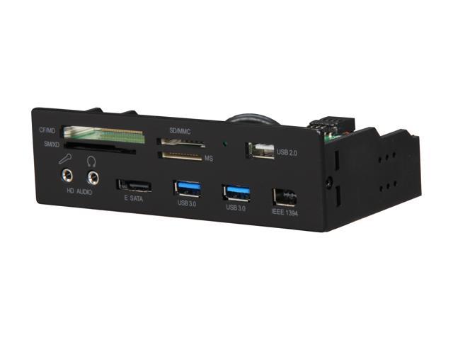 nMEDIAPC ZE-C228 Black Aluminum Panel 5.25" All-in-one USB Card Reader with USB 3.0/IEEE 1394/e-SATA Port/HD Audio Ports