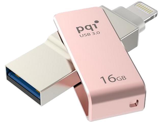 PQI iConnect Mini [Apple MFi] 16GB Mobile Flash Drive w/ Lightning Connector for iPhones / iPads / iPod / Mac & PC USB 3.0 (Rose Gold) Model 6I04-016GR3001