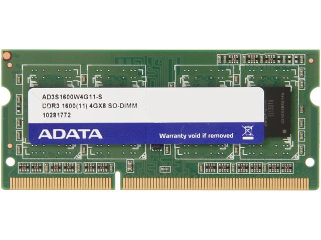 ADATA 4GB 204-Pin DDR3 SO-DIMM DDR3 1600 (PC3 12800) Laptop Memory Model AD3S1600W4G11-S