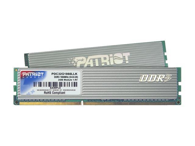 Patriot Extreme Performance 2GB (2 x 1GB) DDR3 1866 (PC3 15000) Dual Channel Kit Desktop Memory Model PDC32G1866LLK