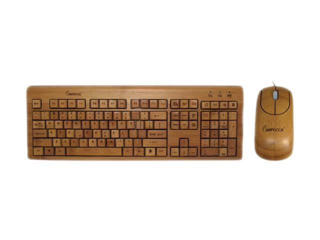 Impecca KBB500C USB Wired Standard Bamboo Custom Carved Designer Keyboard and Mouse Combo