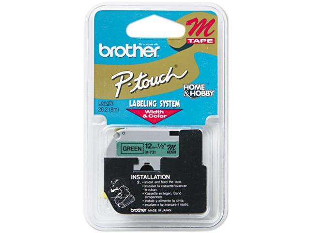 Brother P-Touch M731 M Series Tape Cartridge for P-Touch Labelers, 1/2w, Black on Green