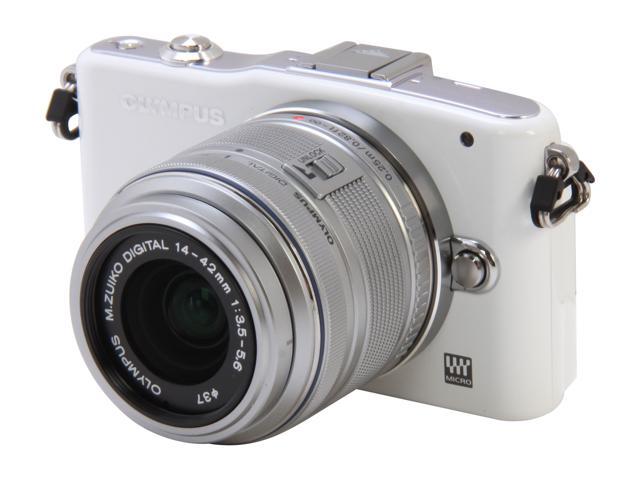 OLYMPUS PEN E-PM1 (V206011WU000) White 12.3 MP 3.0" 460K LCD Interchangeable Lens Type Live View Digital Camera w/14-42mm Lens
