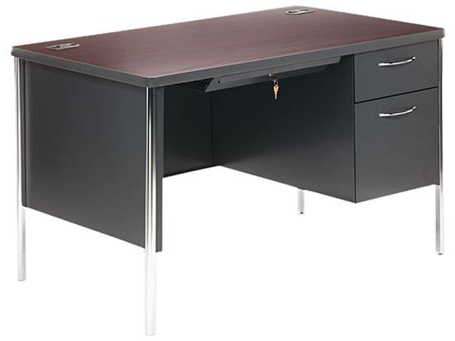 HON Mentor Series Single Pedestal Desk, 48w x 30d x 29-1/2h, Mahogany/Charcoal